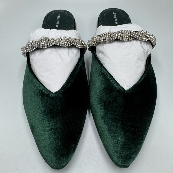 Birdies Shoes - Birdies The Swan Velvet Crystal Strap Emerald 9